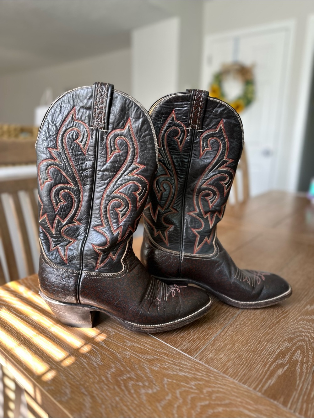 Hondo Boots Brown Leather Western Cowboy Boots with Contrast Stitching